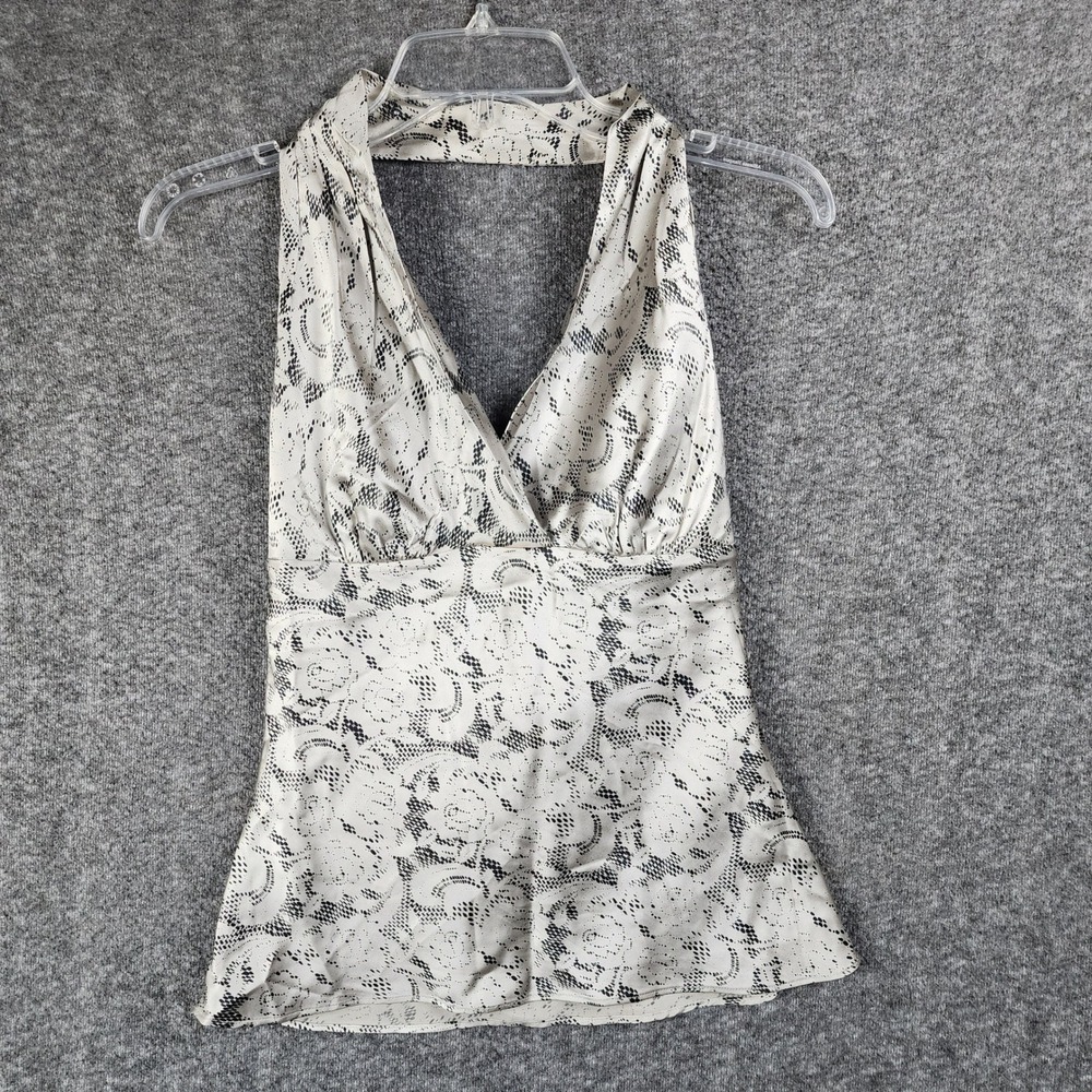 Express Halter Top Womens XS Silk Blend Abstract Print Cream Black EUC